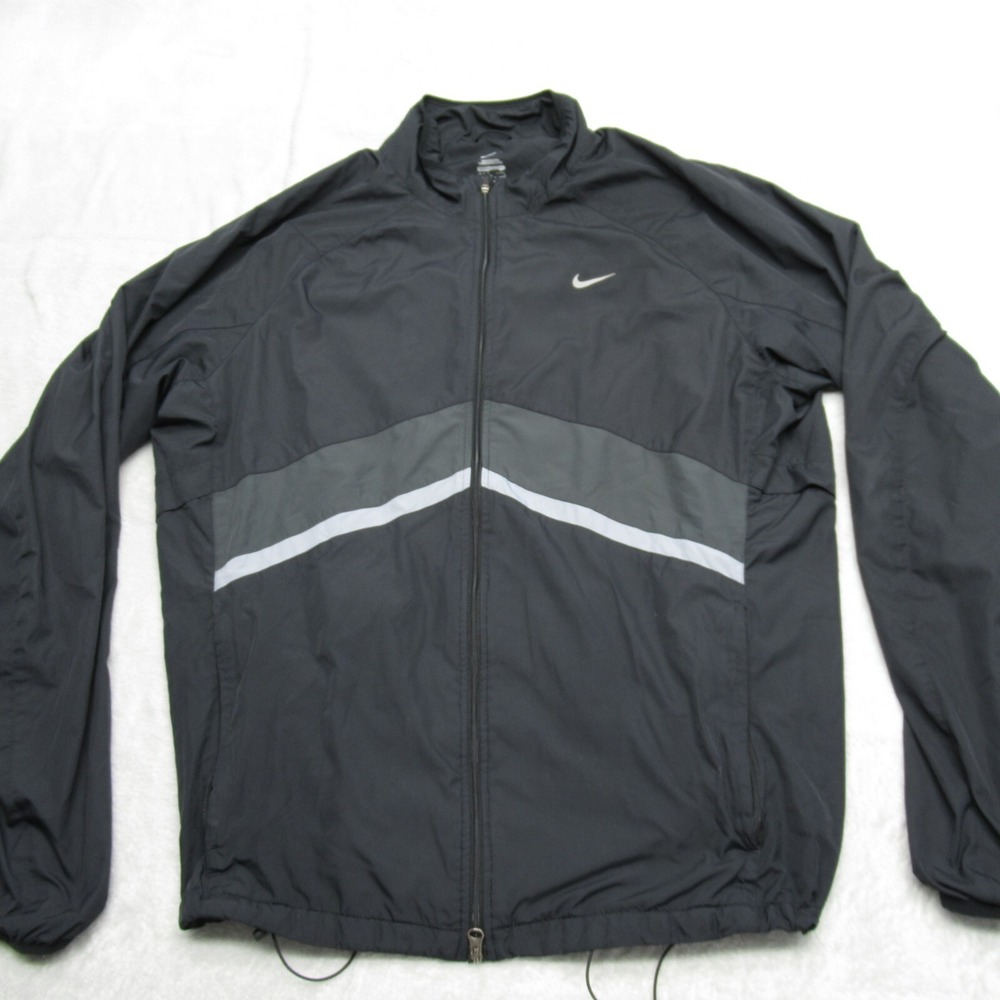 Nike Jacket Men Large Black Adjustable Hem Raglan Sleeve Vented Full Zip Wind